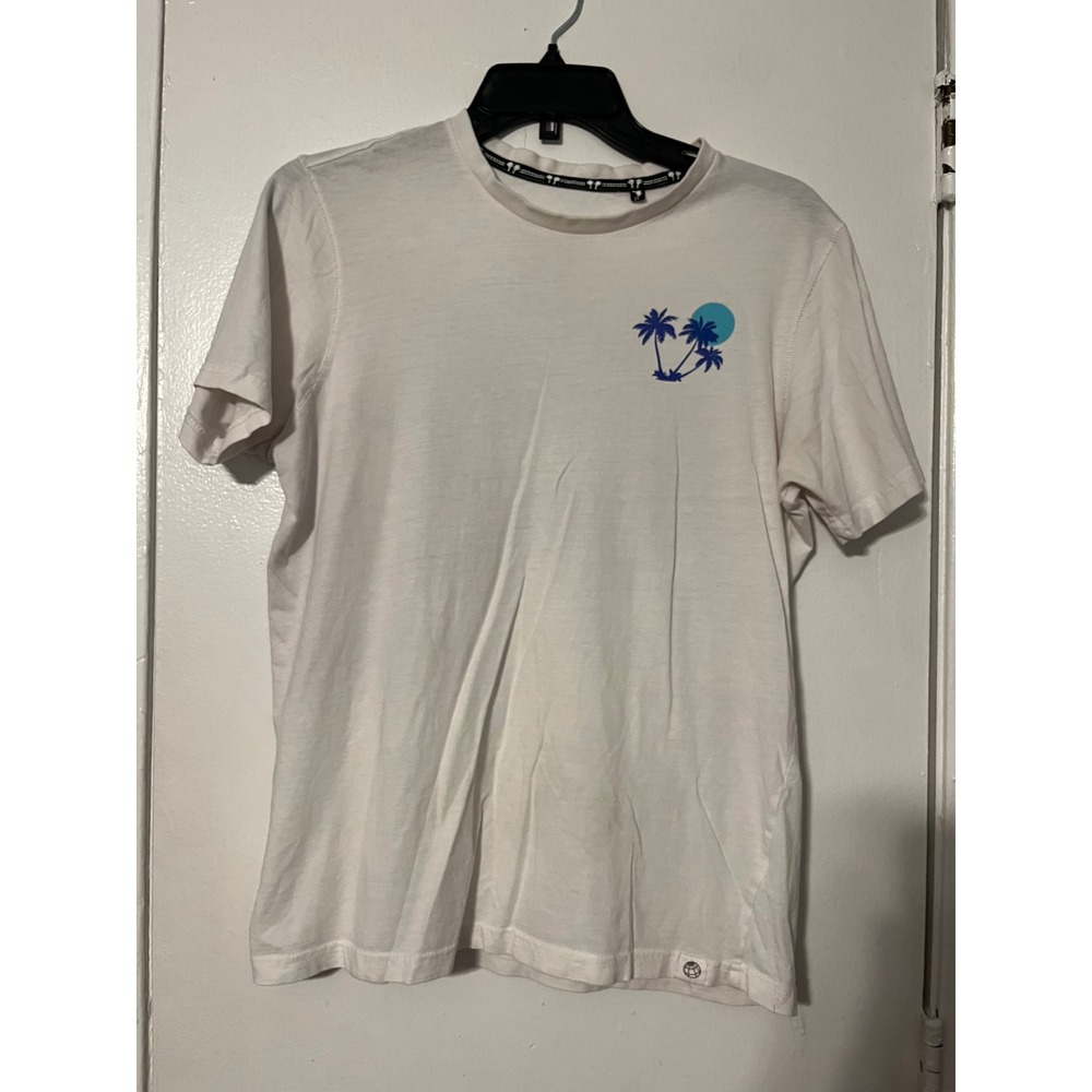 Free Planet Mens White Life a Beach Graphic T-Shirt Organic Cotton Small FT9KB90